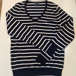 Tommy Hilfiger Navy & White Stripe V-Neck Sweater